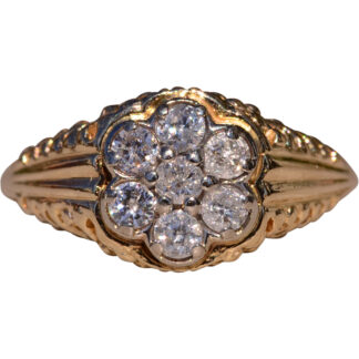 SOLD - The Yellowdine: Vintage Yellow Gold Filigree Ring with Natural Diamond Cluster Top