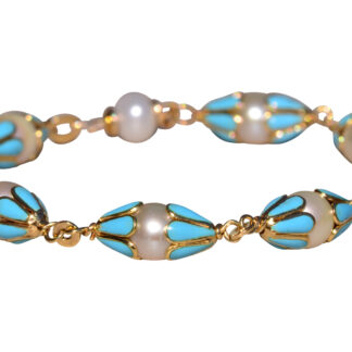 The Hyden:  Robins Egg Blue Enamel and Pearl Italian Made Bracelet