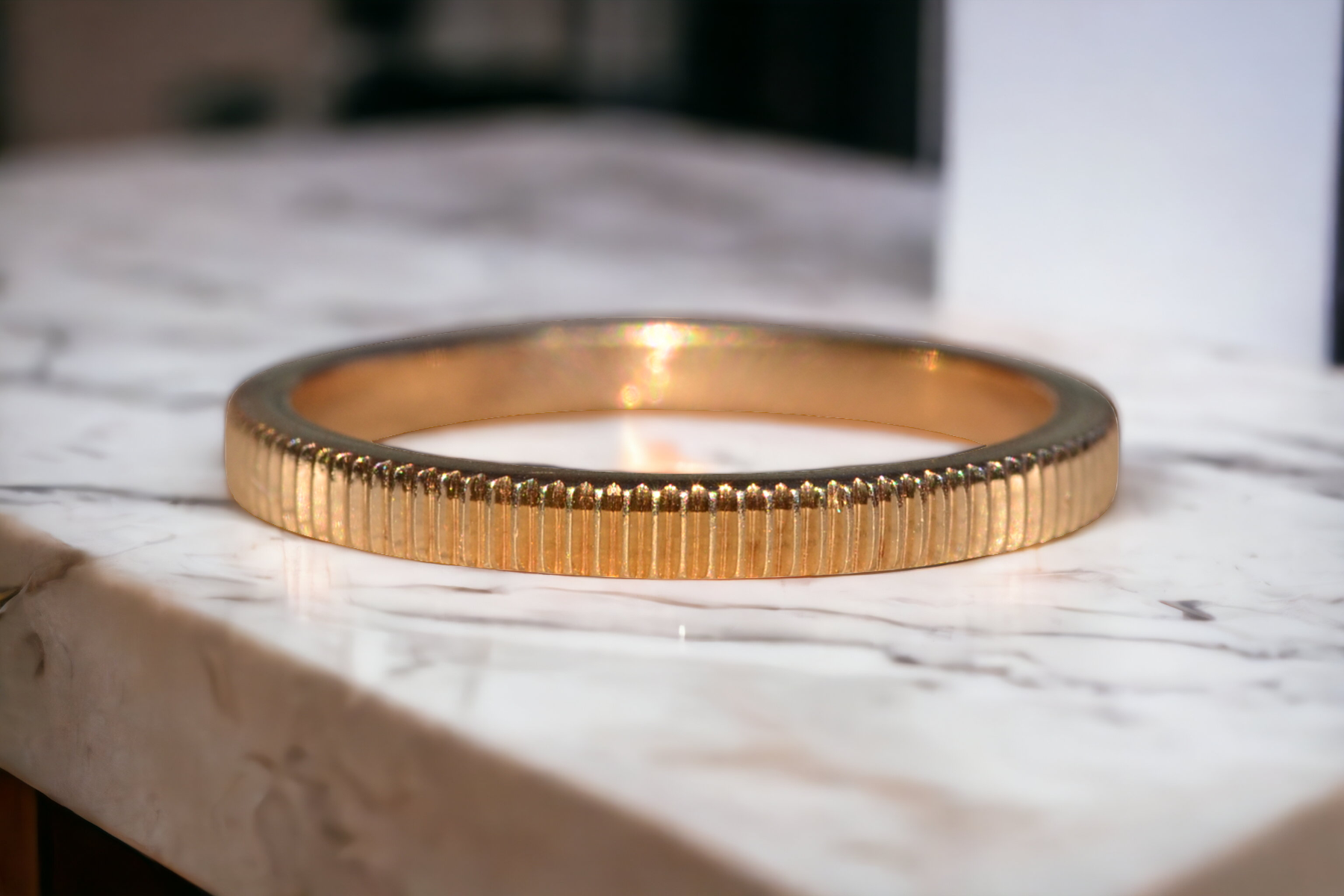 SOLD - The Bodallin: Yellow Gold Reeded Eternity Band - Image 5
