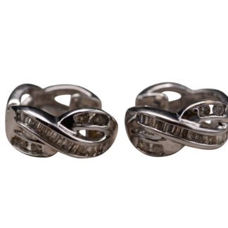 The Twisted Infinity:  White Gold Infinity Huggie Earrings Set with Diamonds
