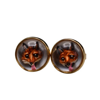 SOLD - The Fox:  Antique Hand Painted Fox Earrings in Yellow Gold