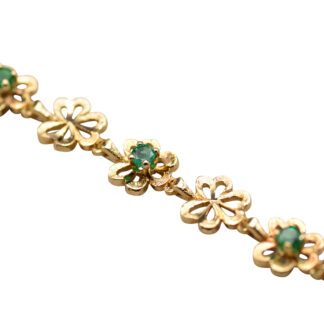 SOLD - The Lucky:  Vintage Yellow Gold Shamrock Bracelet with Natural Emeralds