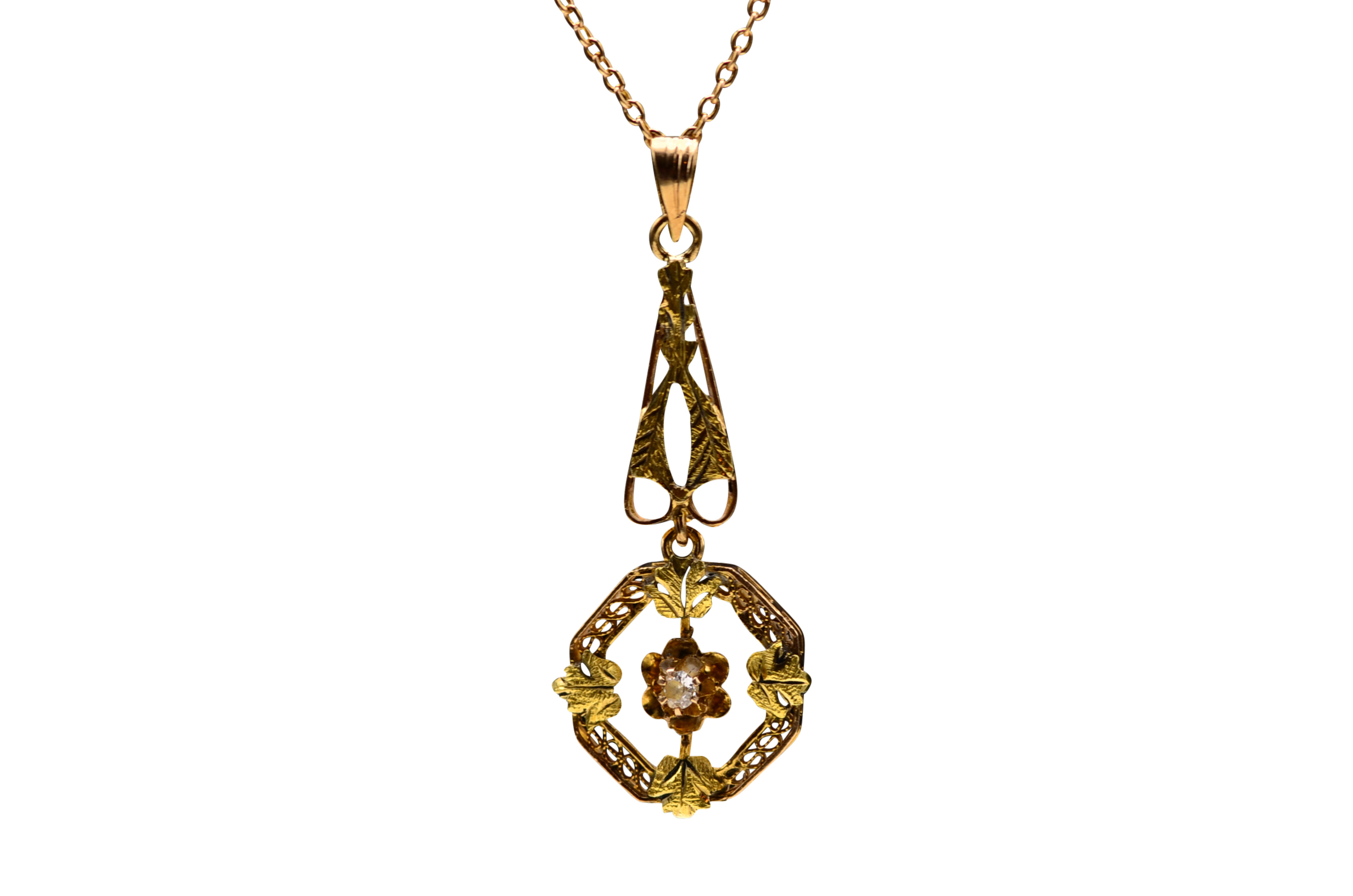 SOLD - The Rodez: Antique La Valier or Lavalier Pendant set with Old Cut Diamond