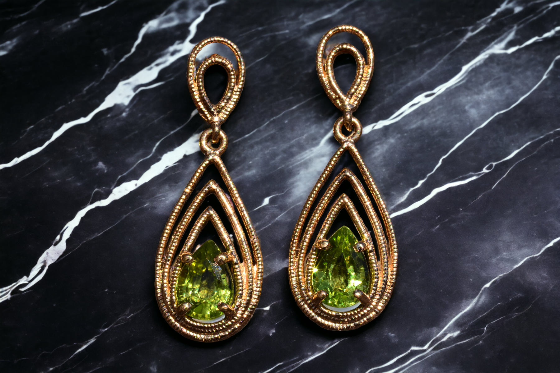 SOLD - The Gaittieres: Yellow Gold Peridot Drop Earrings - Image 4