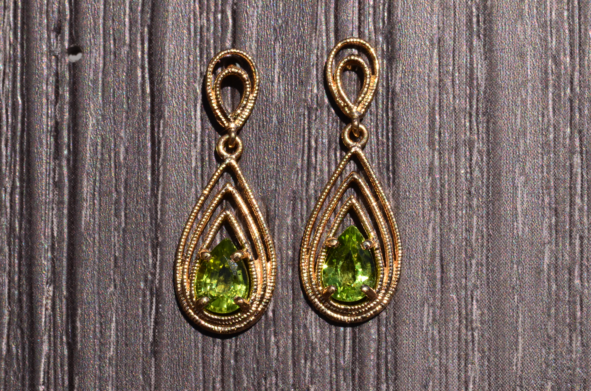 SOLD - The Gaittieres: Yellow Gold Peridot Drop Earrings - Image 2