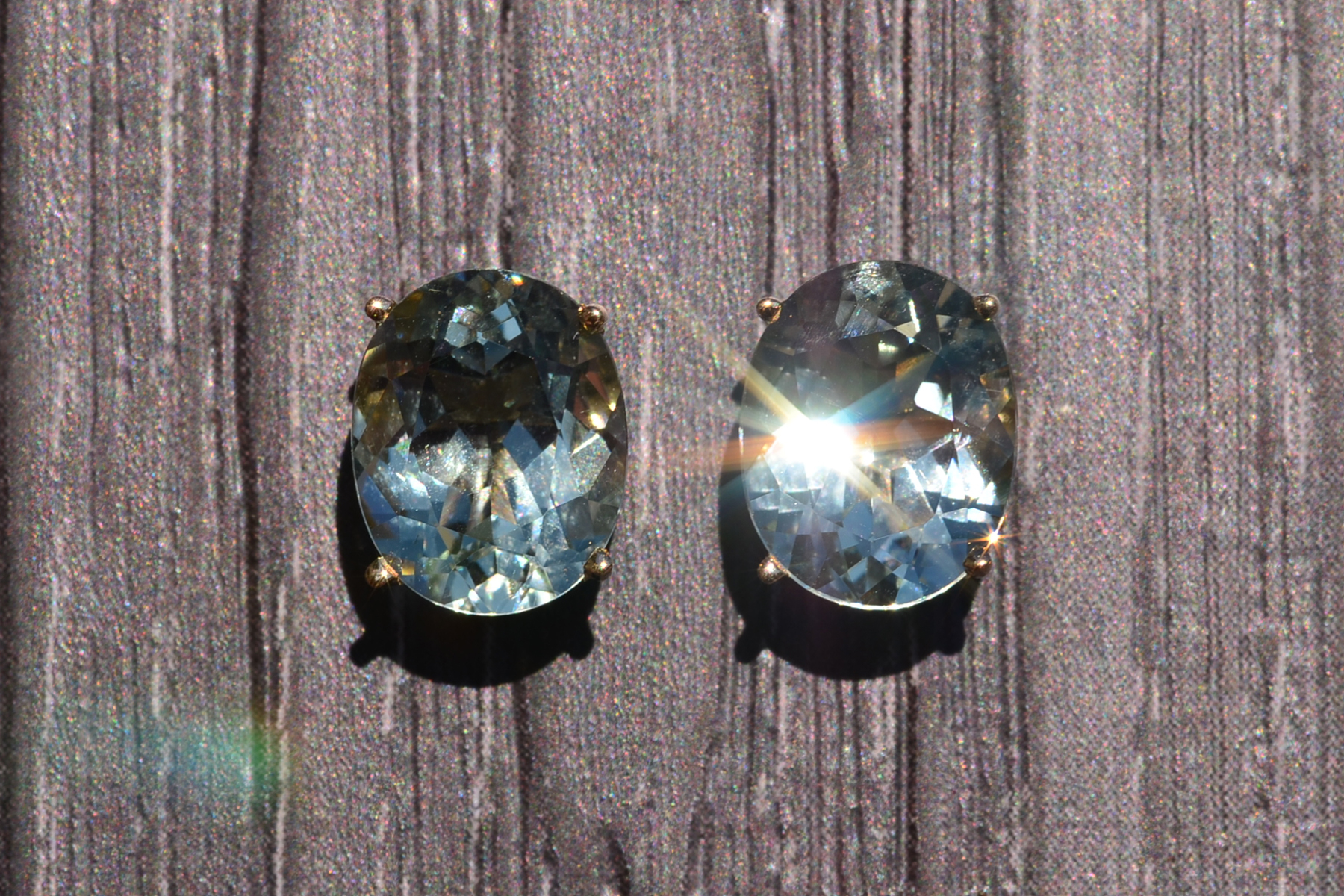 SOLD - The Praise: Oval Praisiolite or Green Amethyst Stud Earrings in Yellow Gold - Image 2