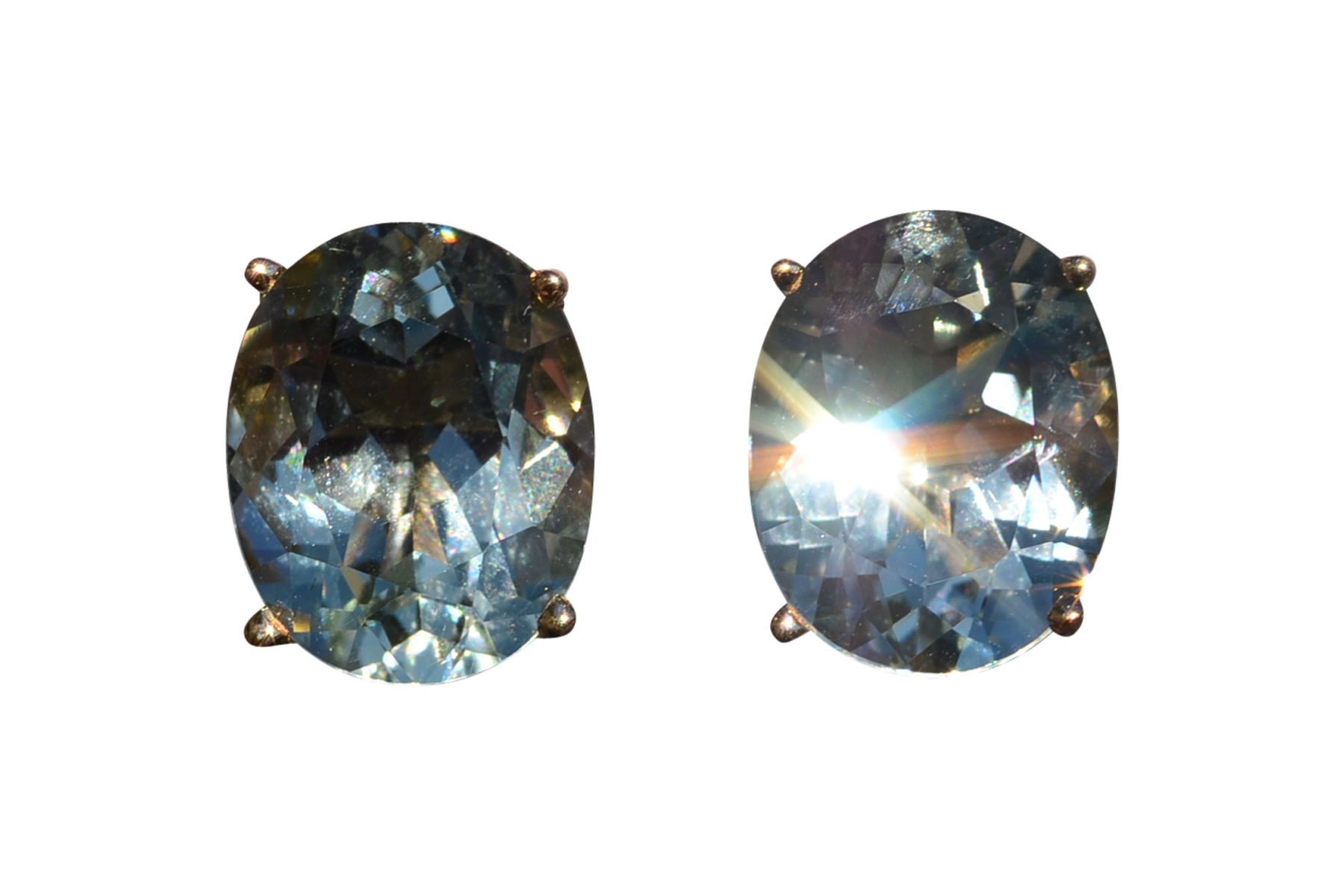 SOLD - The Praise: Oval Praisiolite or Green Amethyst Stud Earrings in Yellow Gold