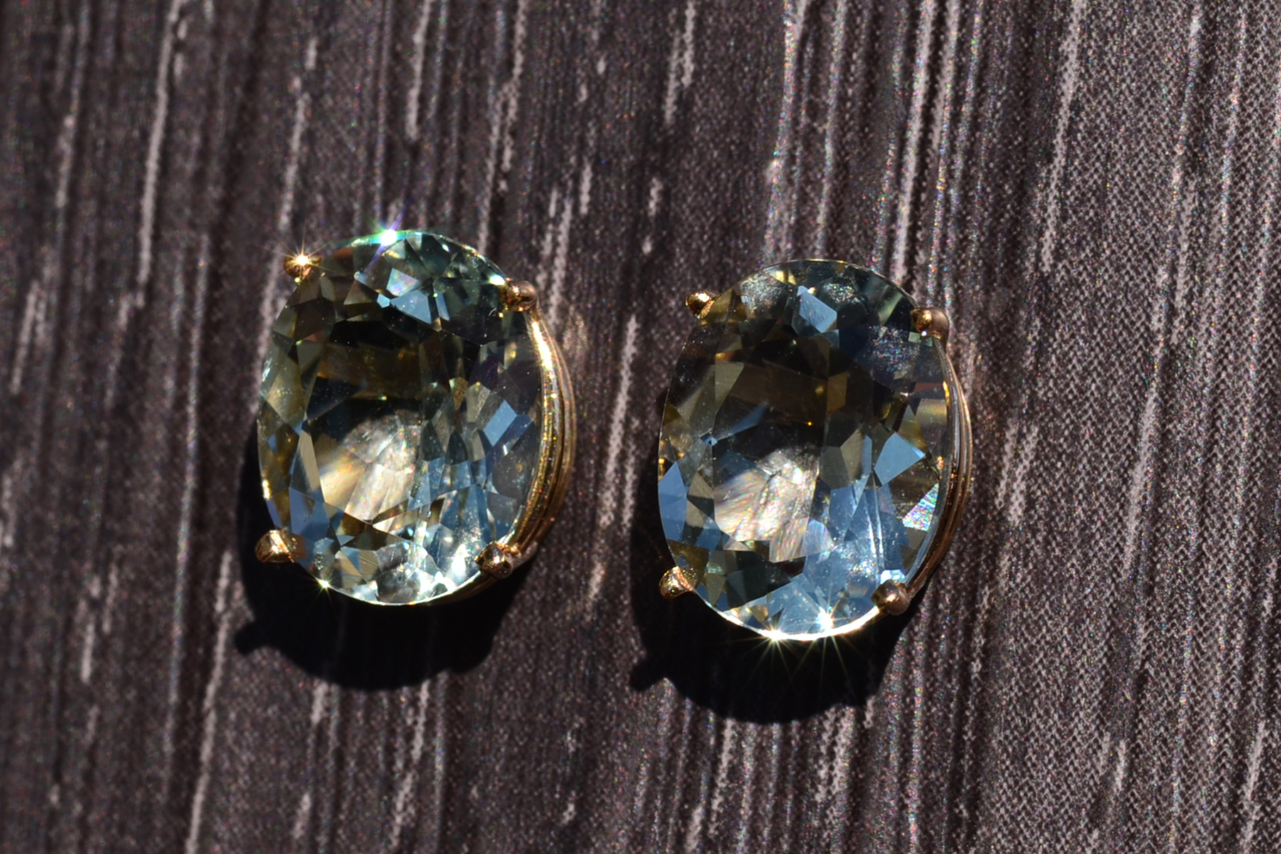 SOLD - The Praise: Oval Praisiolite or Green Amethyst Stud Earrings in Yellow Gold - Image 3