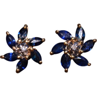 The Le Broc:  Sapphire and Diamond Spiral Earrings in Yellow Gold