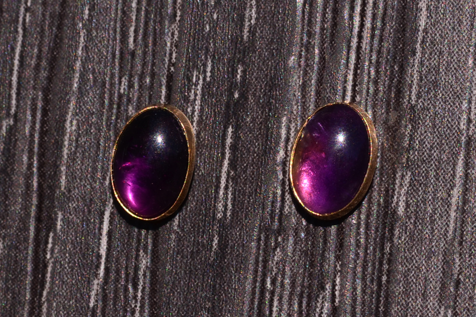 SOLD - The Zamora: Bezel Set Cabochon Amethyst Stud Earrings - Image 2