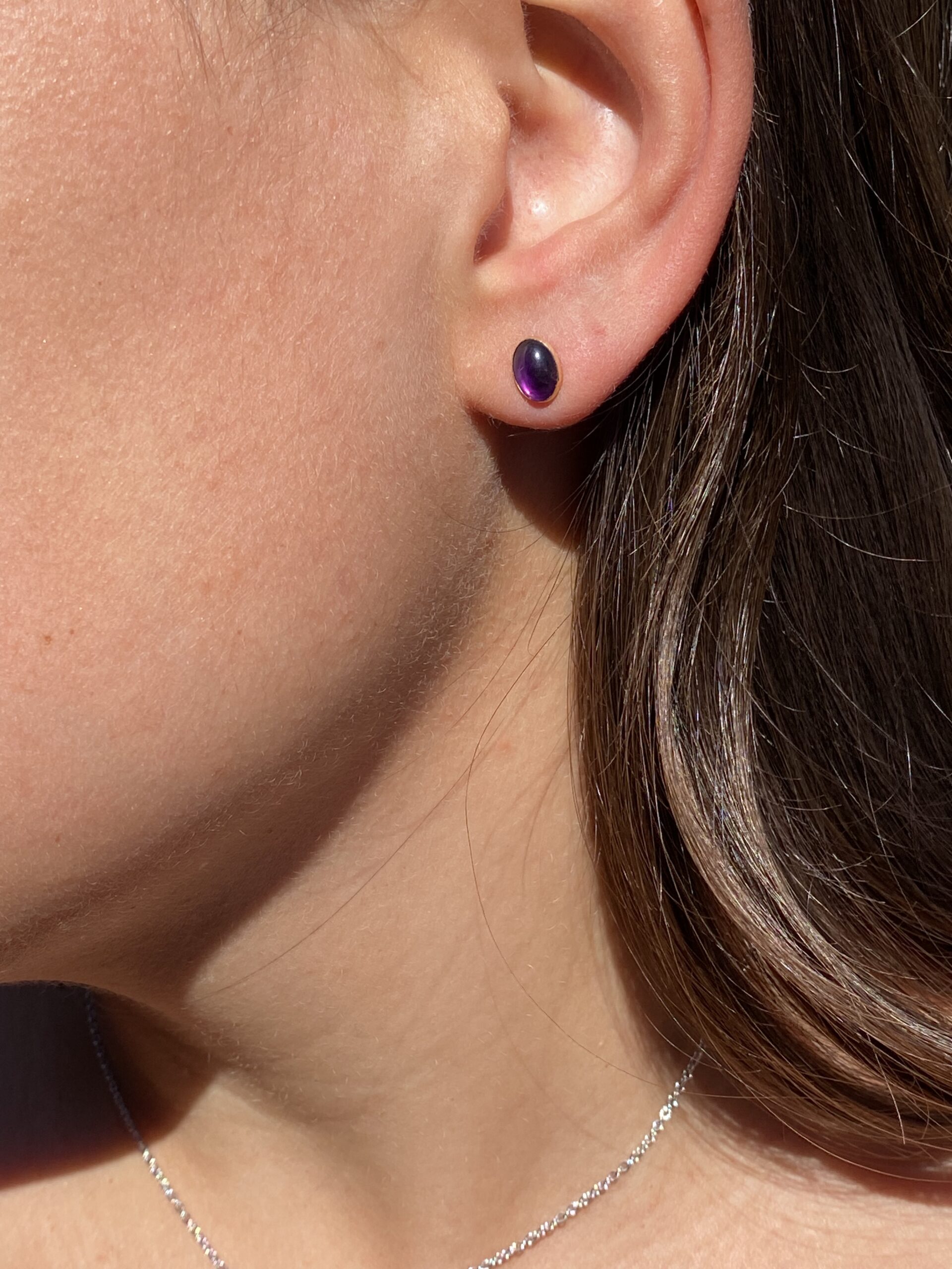 SOLD - The Zamora: Bezel Set Cabochon Amethyst Stud Earrings - Image 4