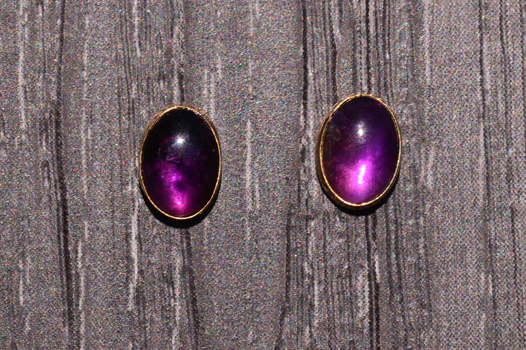 SOLD - The Zamora: Bezel Set Cabochon Amethyst Stud Earrings - Image 3