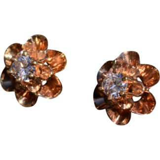 SOLD - The Butter: Vintage Rose Gold Diamond Buttercup Stud Earrings