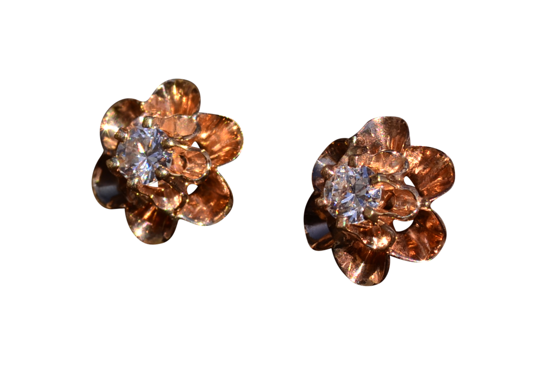 SOLD - The Butter: Vintage Rose Gold Diamond Buttercup Stud Earrings