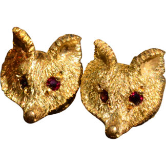 SOLD - The Tarragona: Yellow Gold Fox Earrings with Ruby Eyes