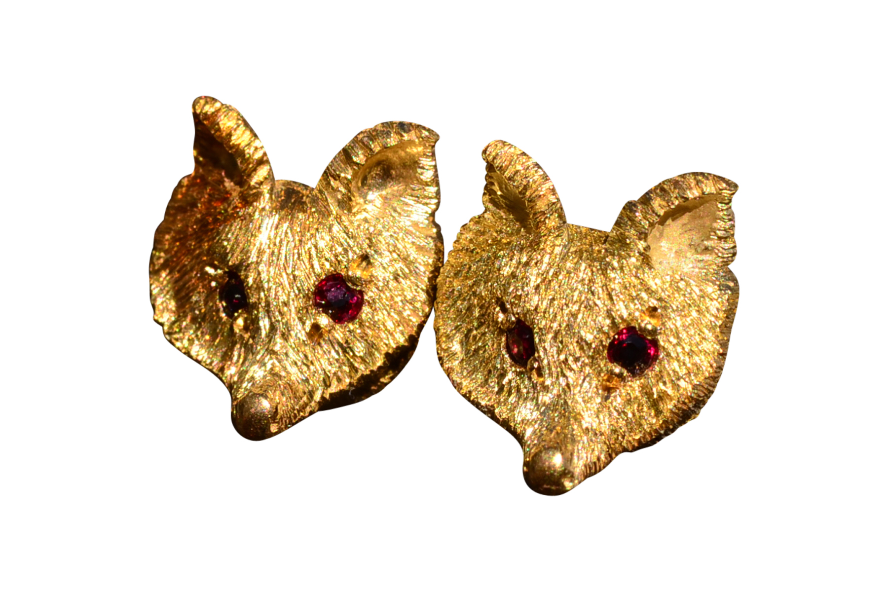 SOLD - The Tarragona: Yellow Gold Fox Earrings with Ruby Eyes