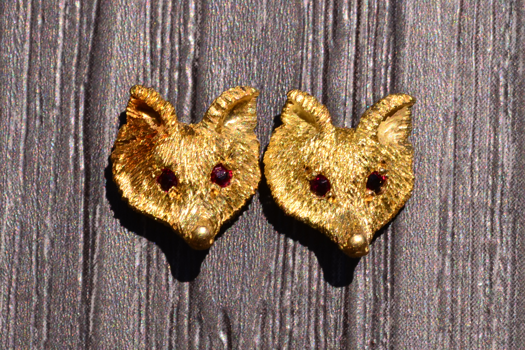 SOLD - The Tarragona: Yellow Gold Fox Earrings with Ruby Eyes - Image 3
