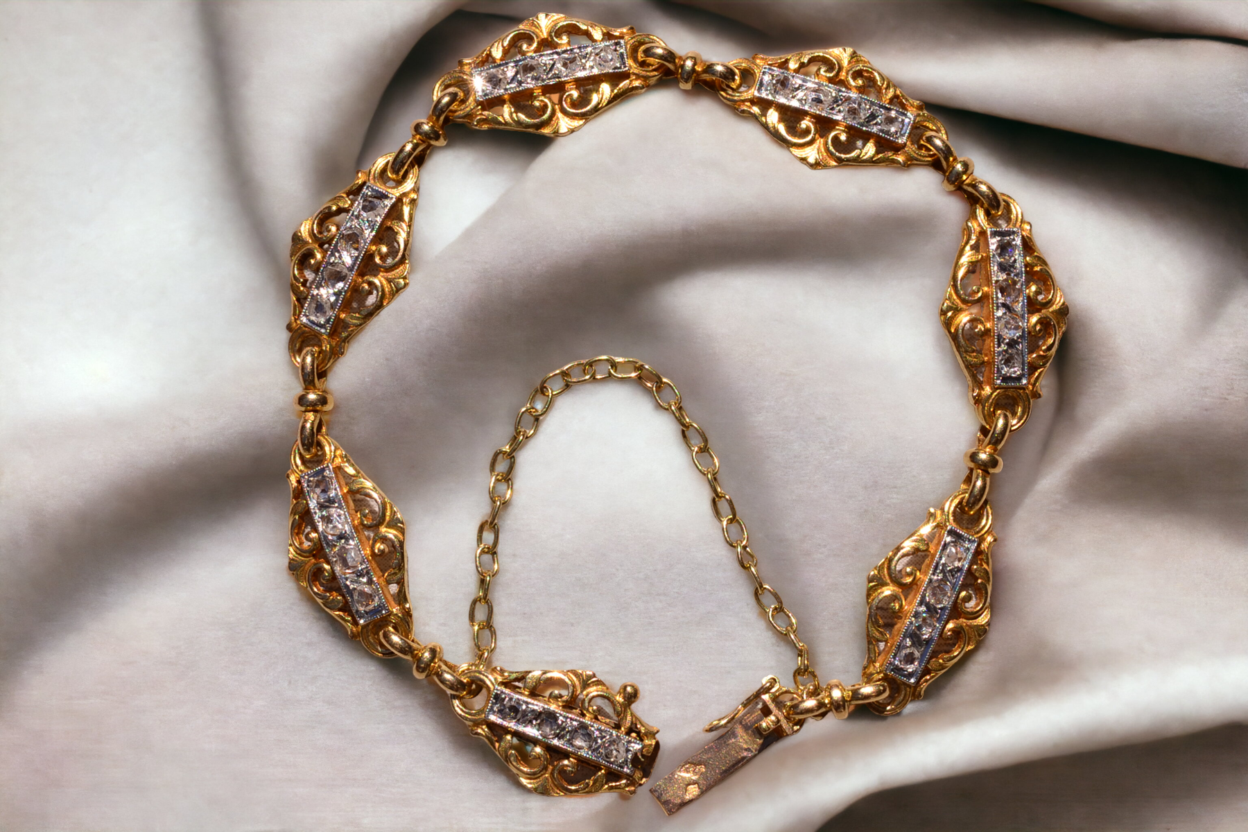 The Marseille: French Art Nouveau Bracelet set with Rose Cut Diamonds - Image 5