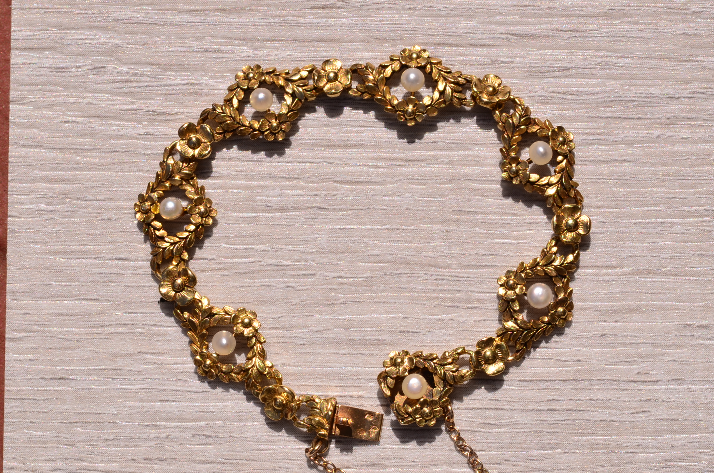 SOLD - The Grenoble: French Art Nouveau Bracelet with Pearls in Yellow Gold - Image 2
