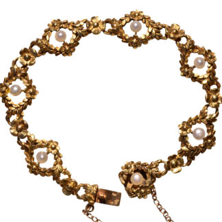 SOLD - The Grenoble: French Art Nouveau Bracelet with Pearls in Yellow Gold