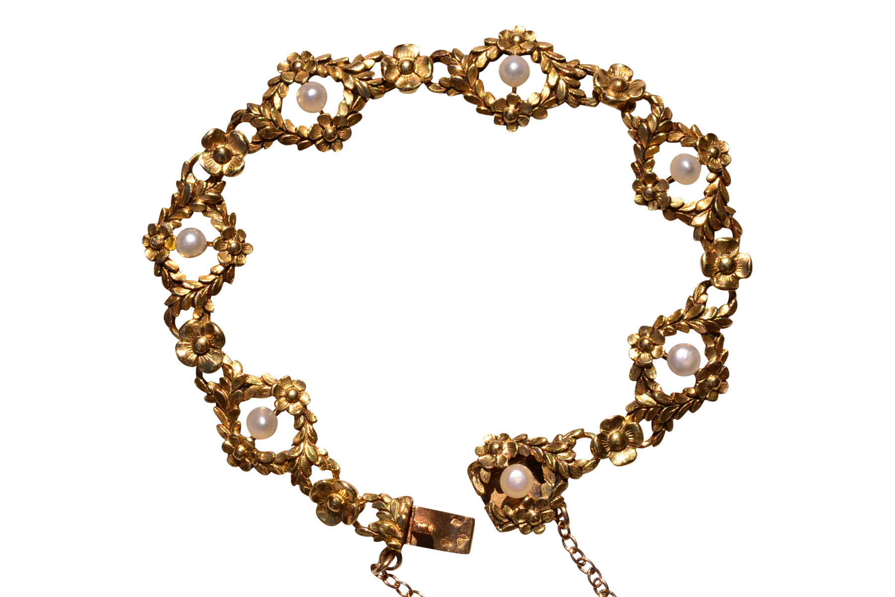 SOLD - The Grenoble: French Art Nouveau Bracelet with Pearls in Yellow Gold
