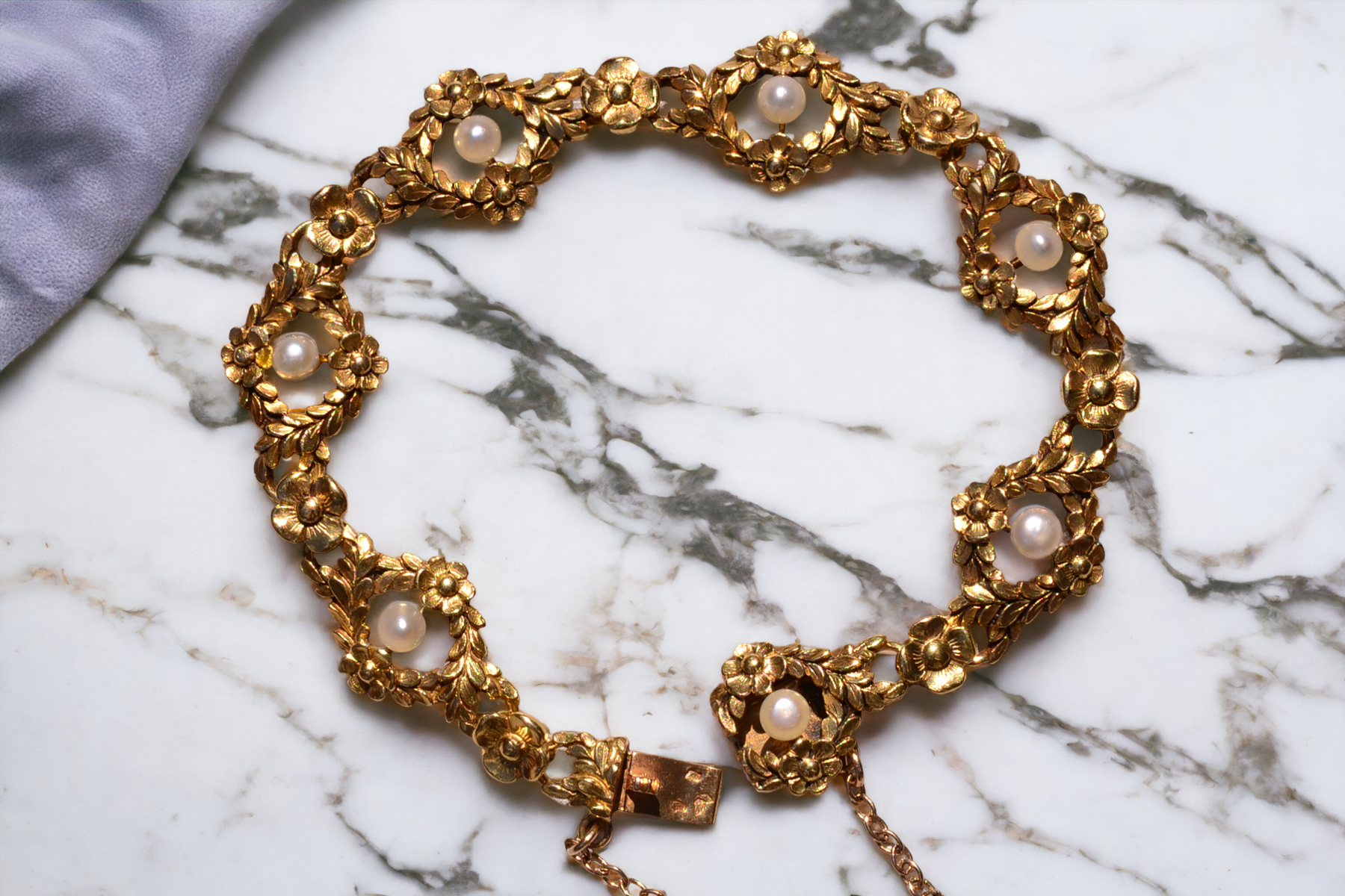SOLD - The Grenoble: French Art Nouveau Bracelet with Pearls in Yellow Gold - Image 9