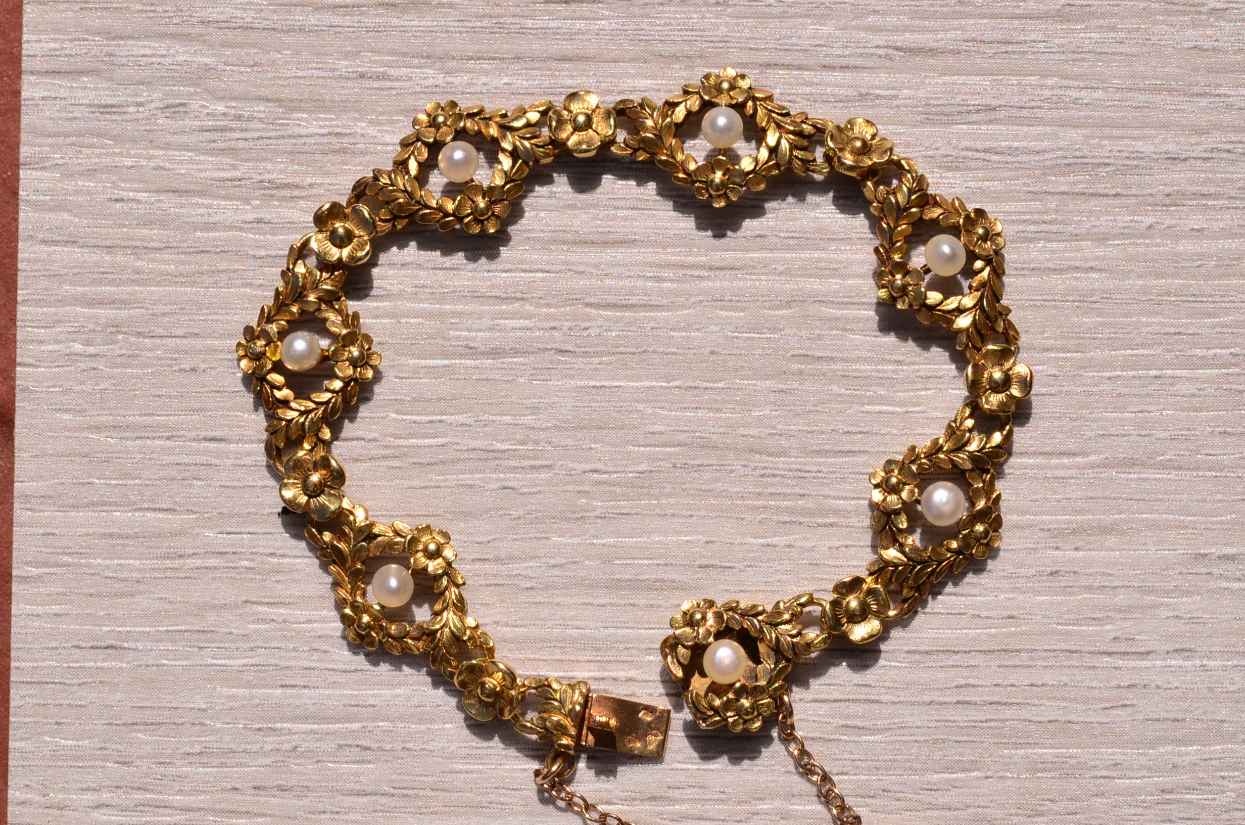 SOLD - The Grenoble: French Art Nouveau Bracelet with Pearls in Yellow Gold - Image 3