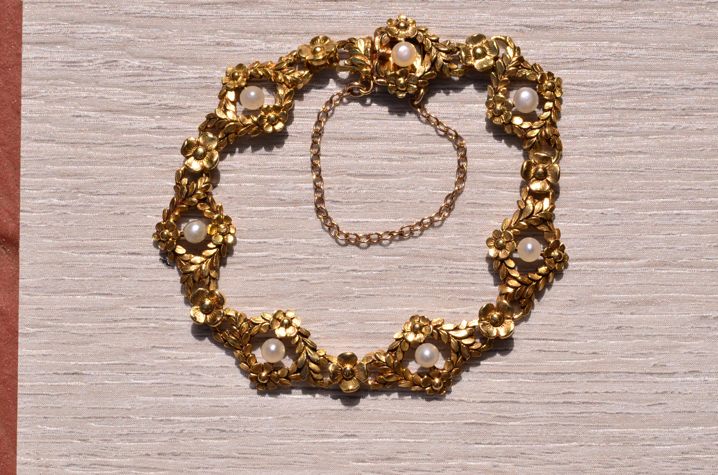 SOLD - The Grenoble: French Art Nouveau Bracelet with Pearls in Yellow Gold - Image 4
