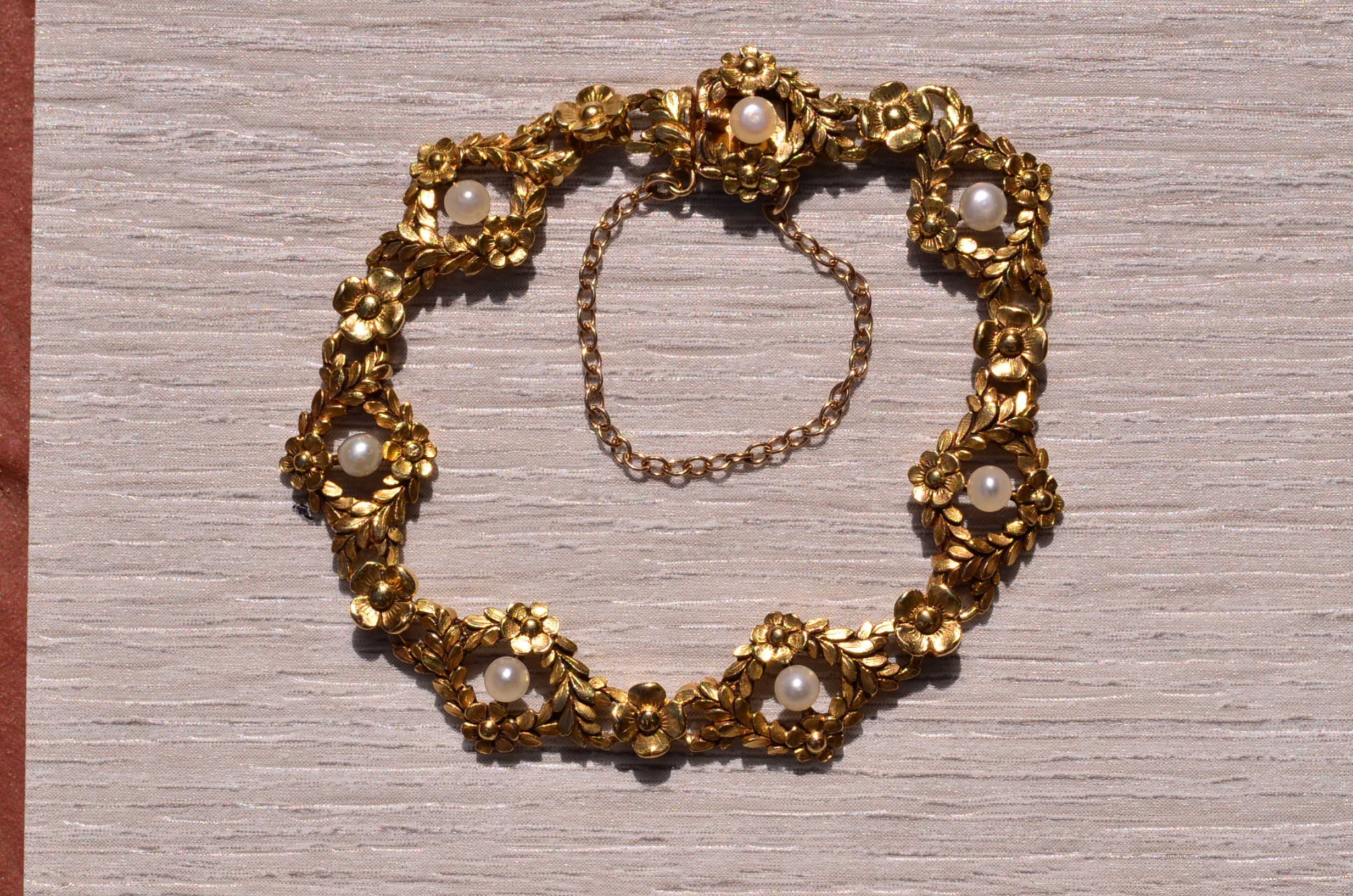 SOLD - The Grenoble: French Art Nouveau Bracelet with Pearls in Yellow Gold - Image 5