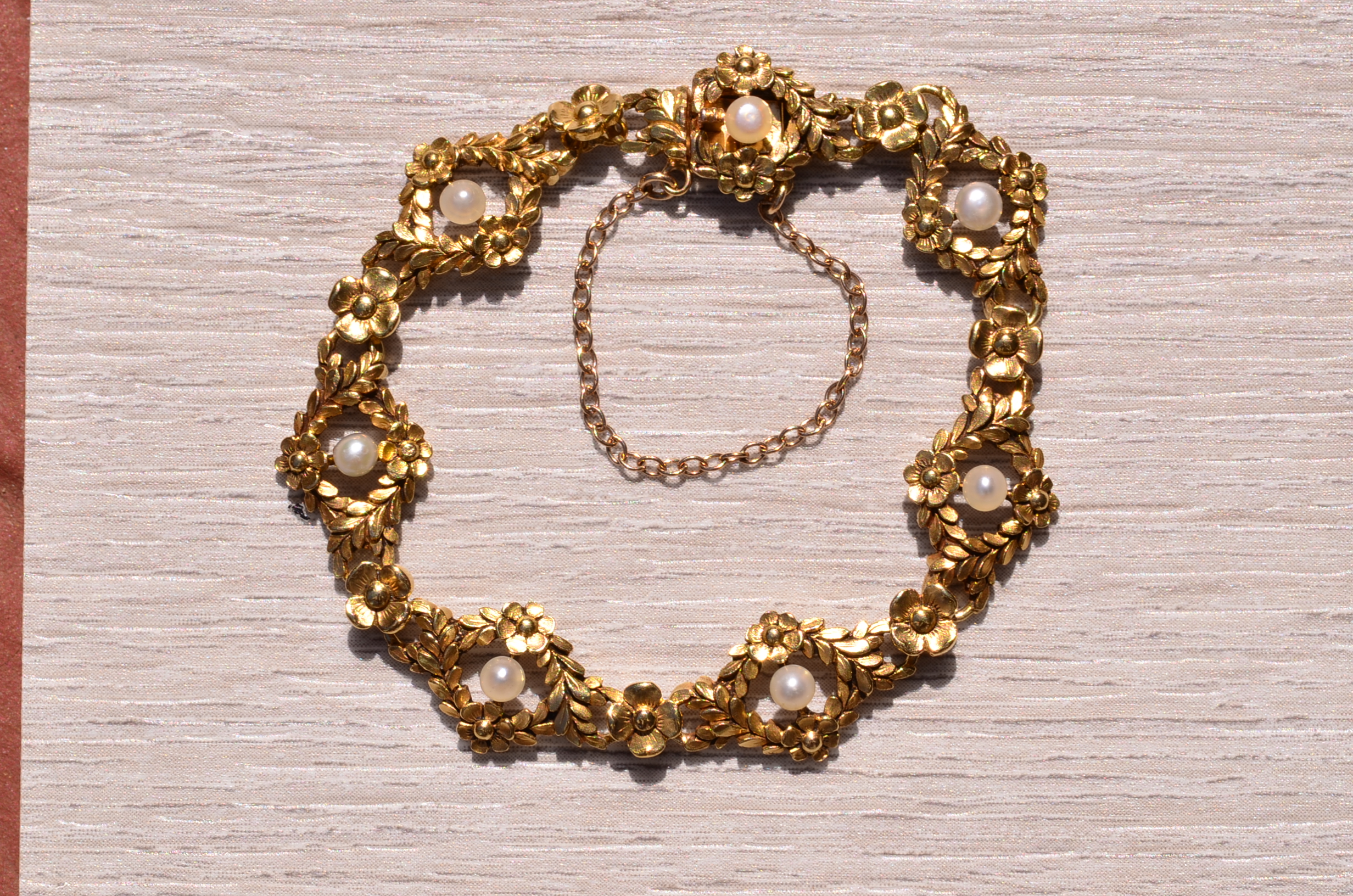 SOLD - The Grenoble: French Art Nouveau Bracelet with Pearls in Yellow Gold - Image 6