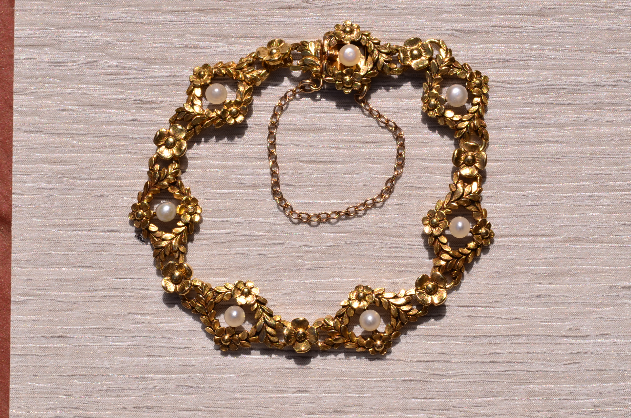 SOLD - The Grenoble: French Art Nouveau Bracelet with Pearls in Yellow Gold - Image 8