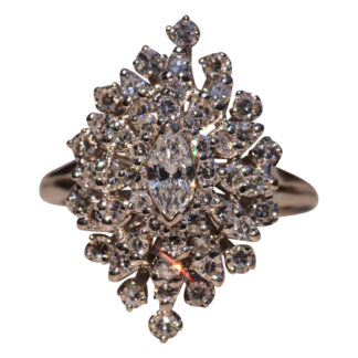 SOLD - The Maidstone:  Hollywood Glam Era Navette Ring with Natural Diamonds