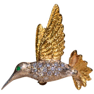 SOLD - The Roundtree: Signed Two Tone Hummingbird with Diamonds and Emerald