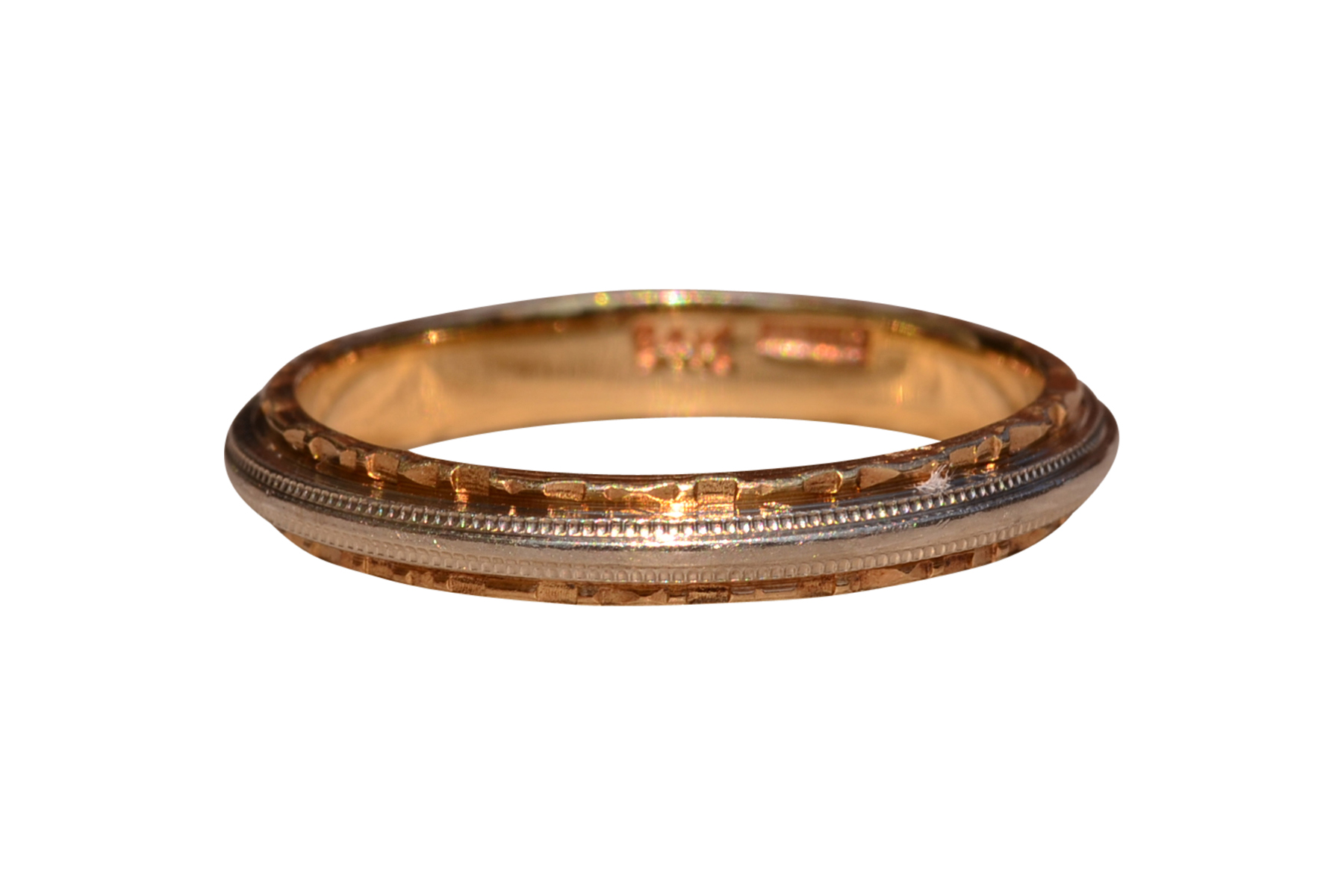 SOLD - The Scrimshaw Lane: Krementz Signed Two Tone Hand Engraved Wedding Band