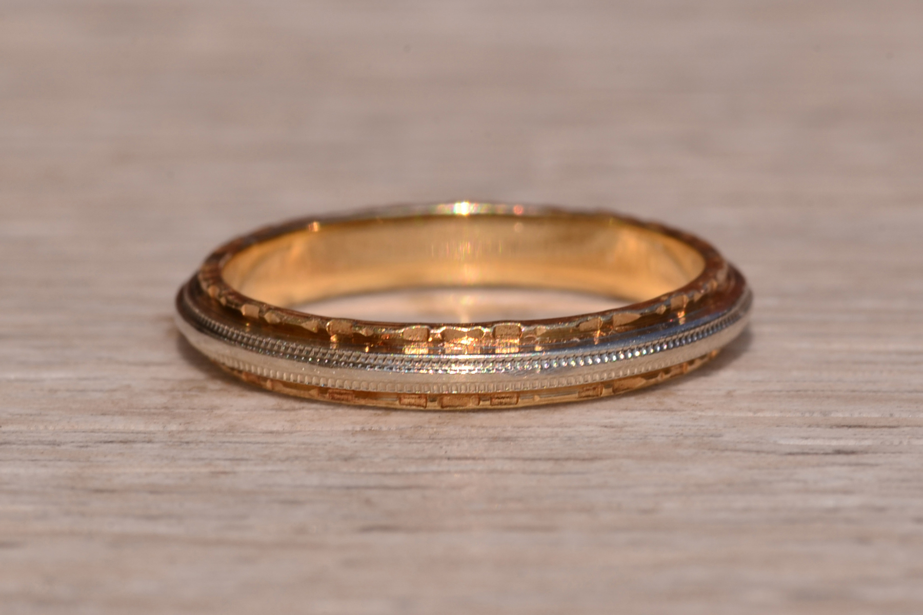 SOLD - The Scrimshaw Lane: Krementz Signed Two Tone Hand Engraved Wedding Band - Image 6
