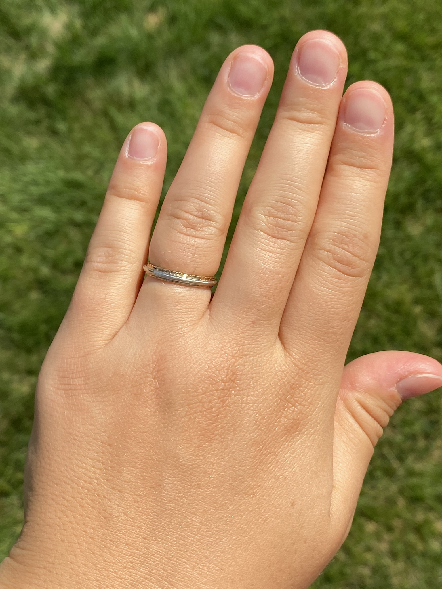SOLD - The Scrimshaw Lane: Krementz Signed Two Tone Hand Engraved Wedding Band - Image 7