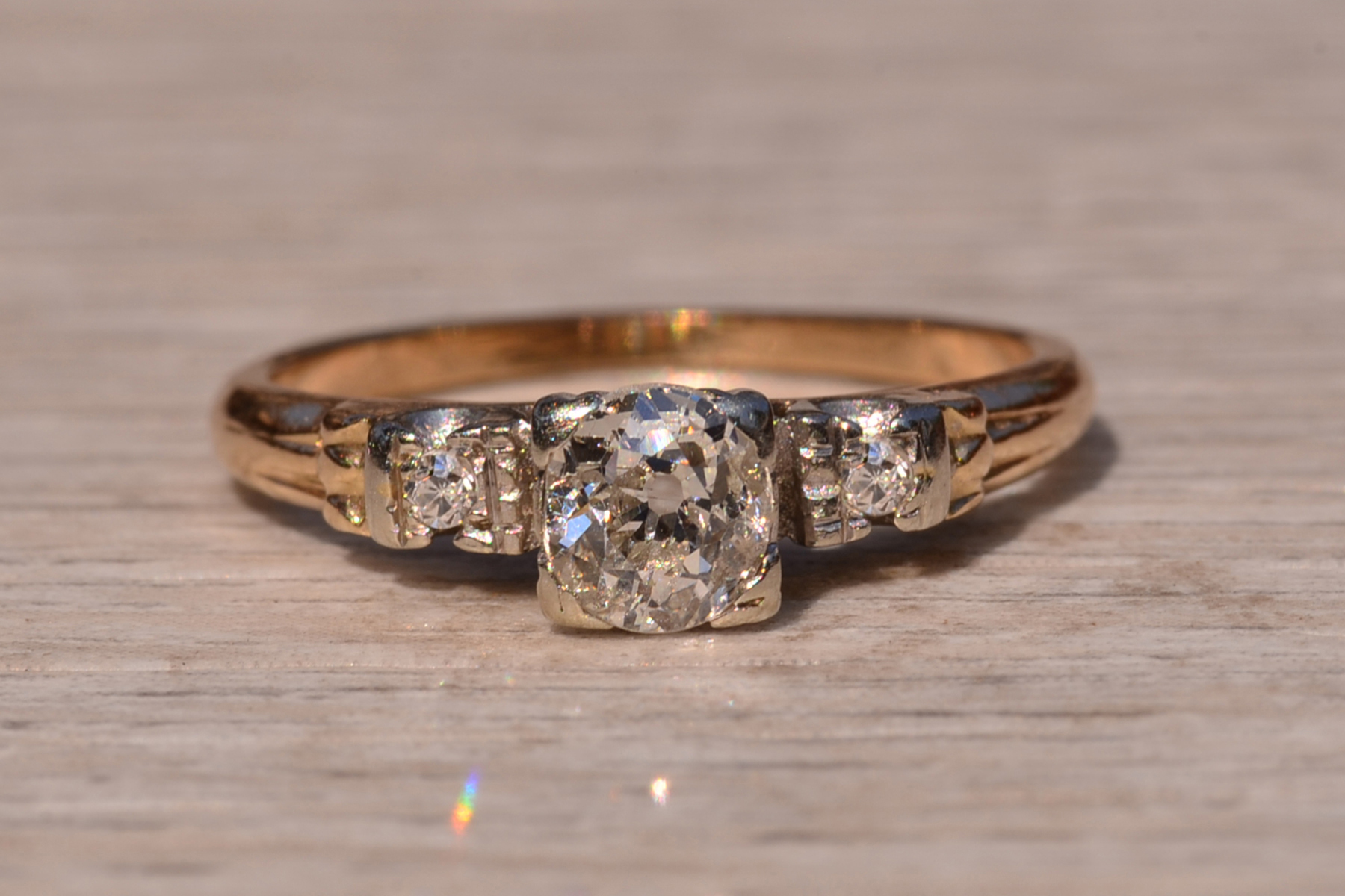 SOLD - The Gansett Lane: Antique Retro Era Engagement Ring with Old Mine Cut Natural Diamond - Image 7