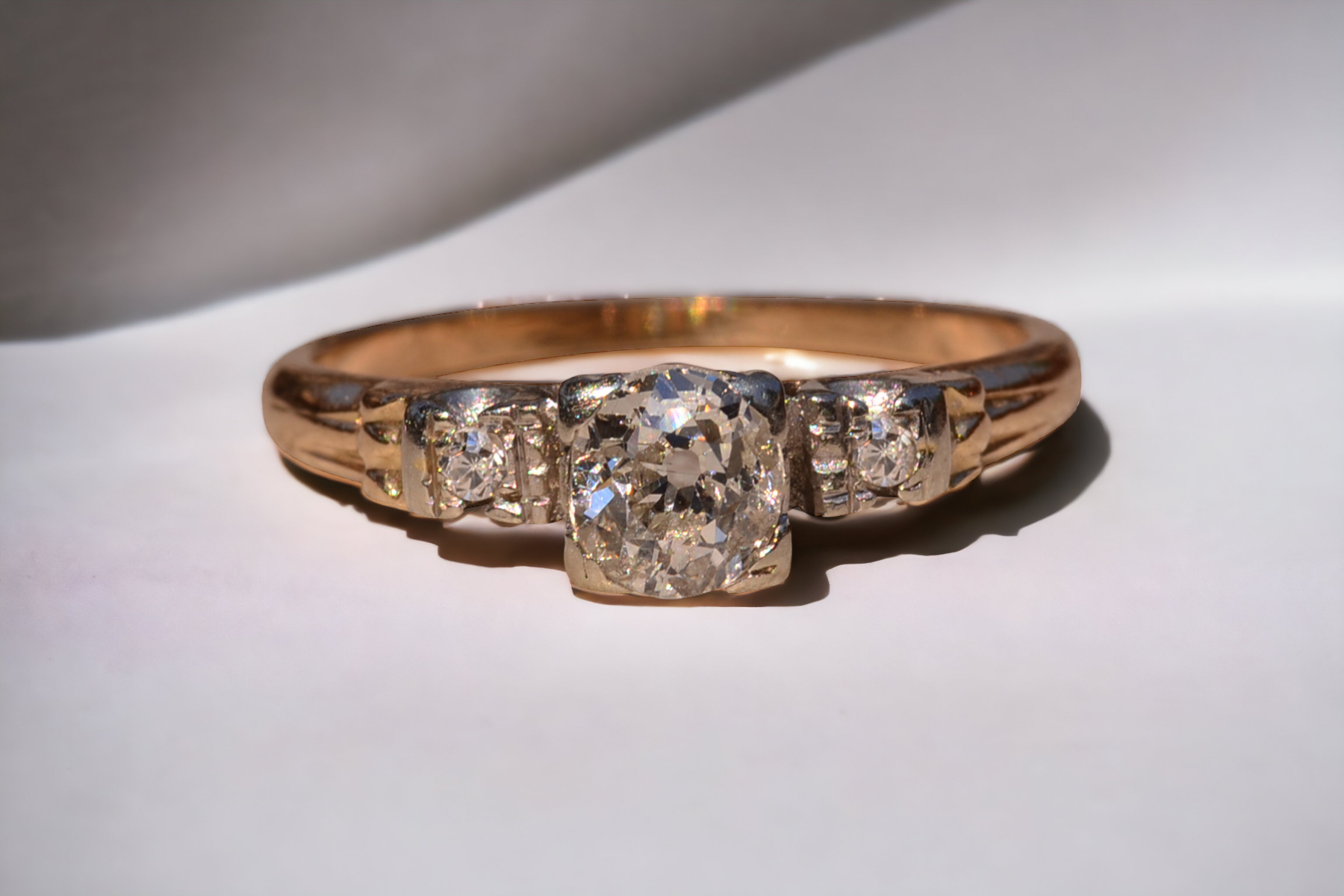 SOLD - The Gansett Lane: Antique Retro Era Engagement Ring with Old Mine Cut Natural Diamond - Image 11