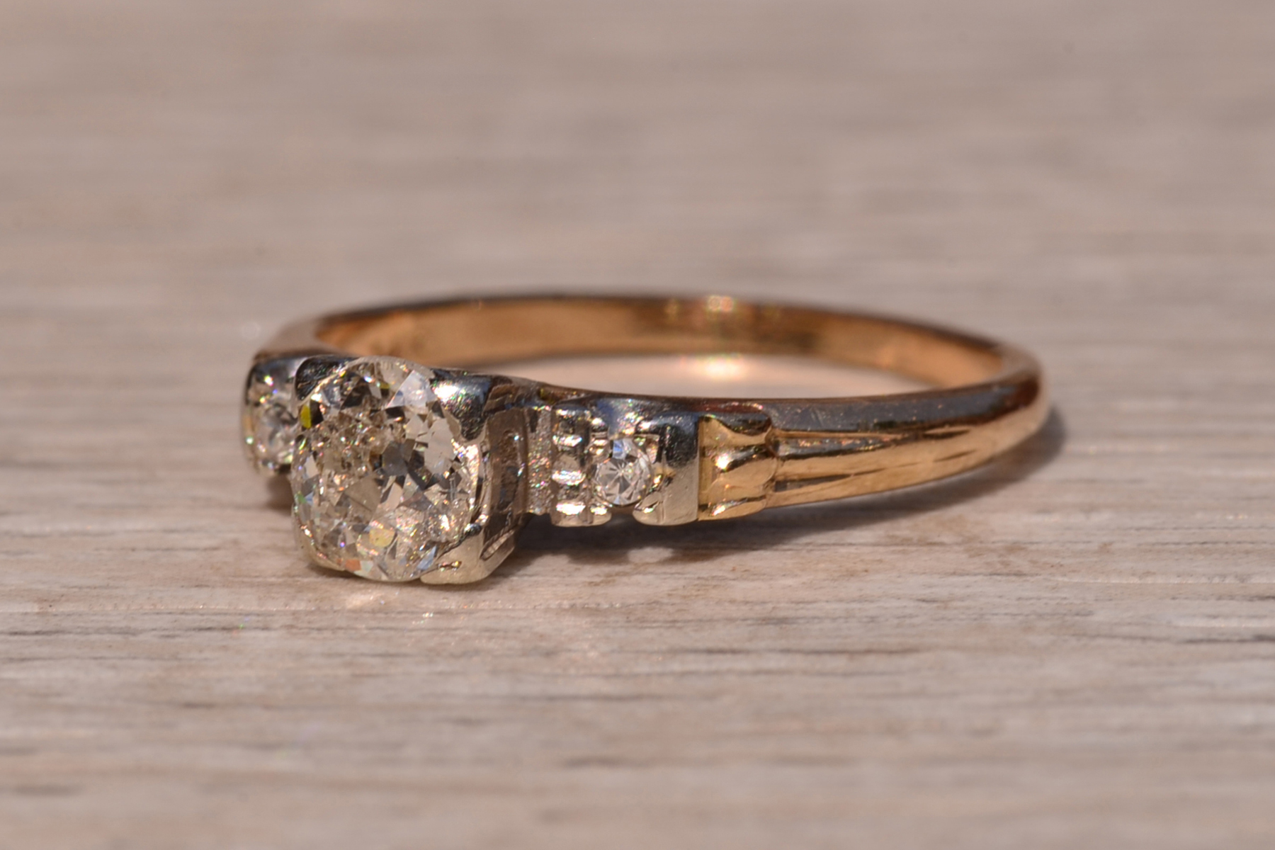 SOLD - The Gansett Lane: Antique Retro Era Engagement Ring with Old Mine Cut Natural Diamond - Image 3