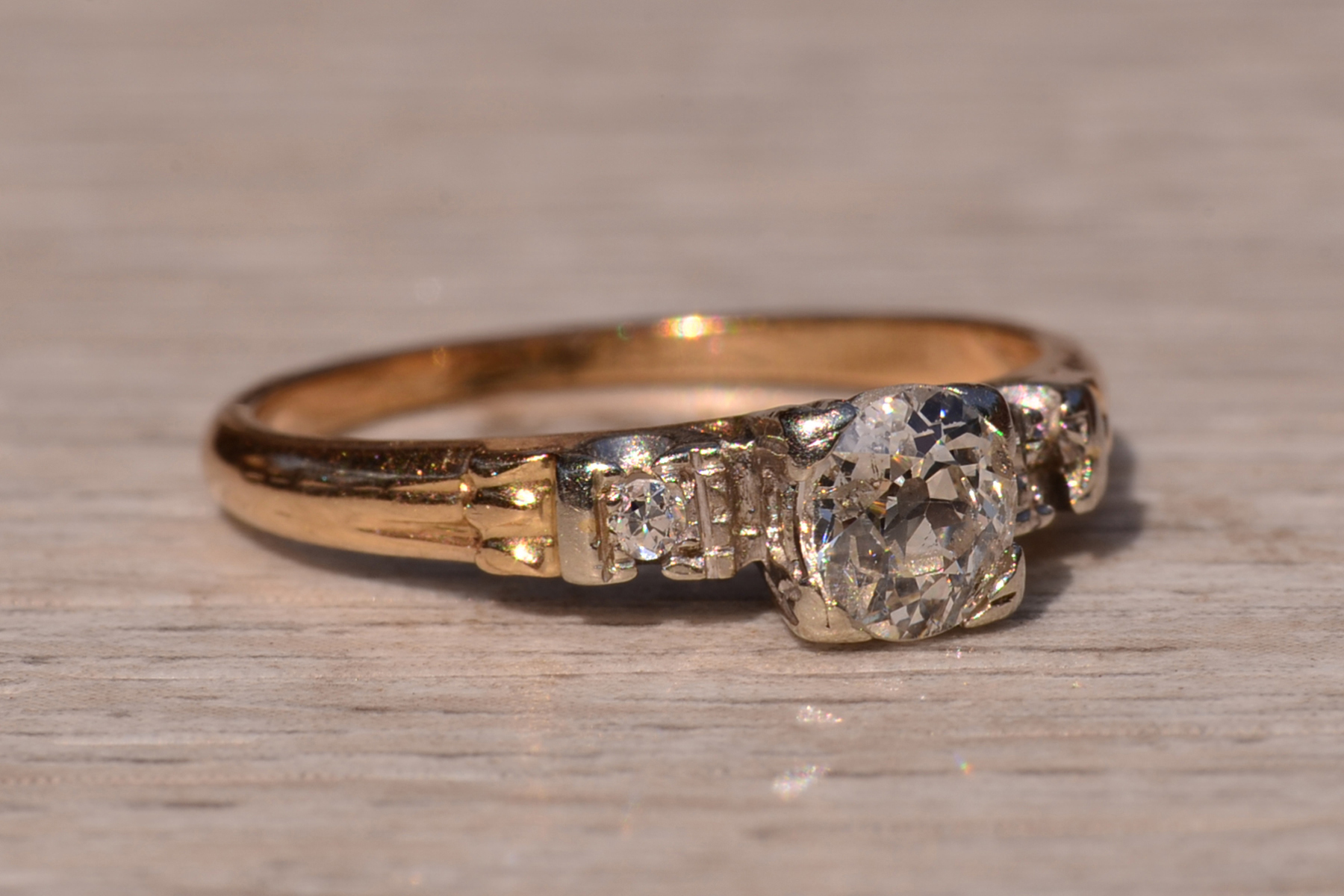 SOLD - The Gansett Lane: Antique Retro Era Engagement Ring with Old Mine Cut Natural Diamond - Image 6