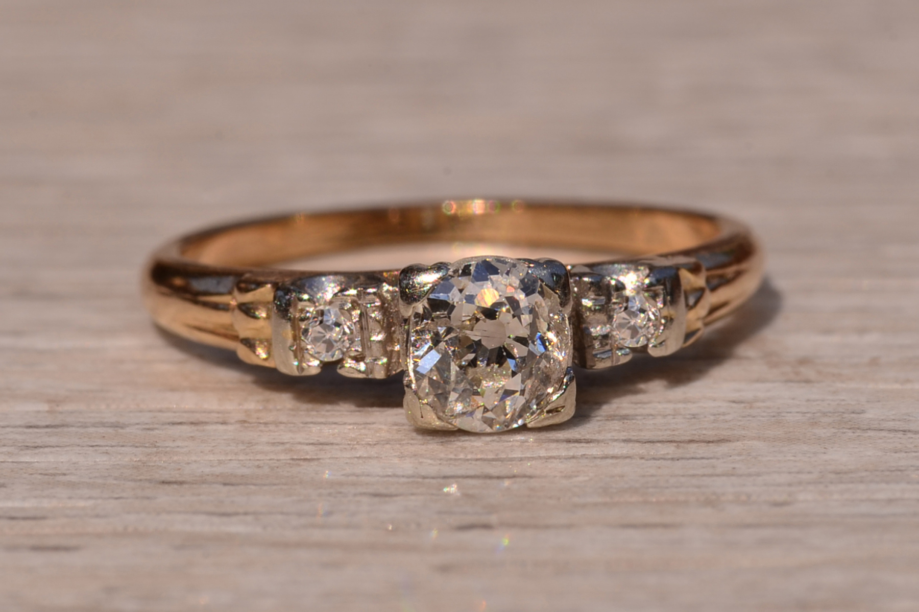SOLD - The Gansett Lane: Antique Retro Era Engagement Ring with Old Mine Cut Natural Diamond - Image 2