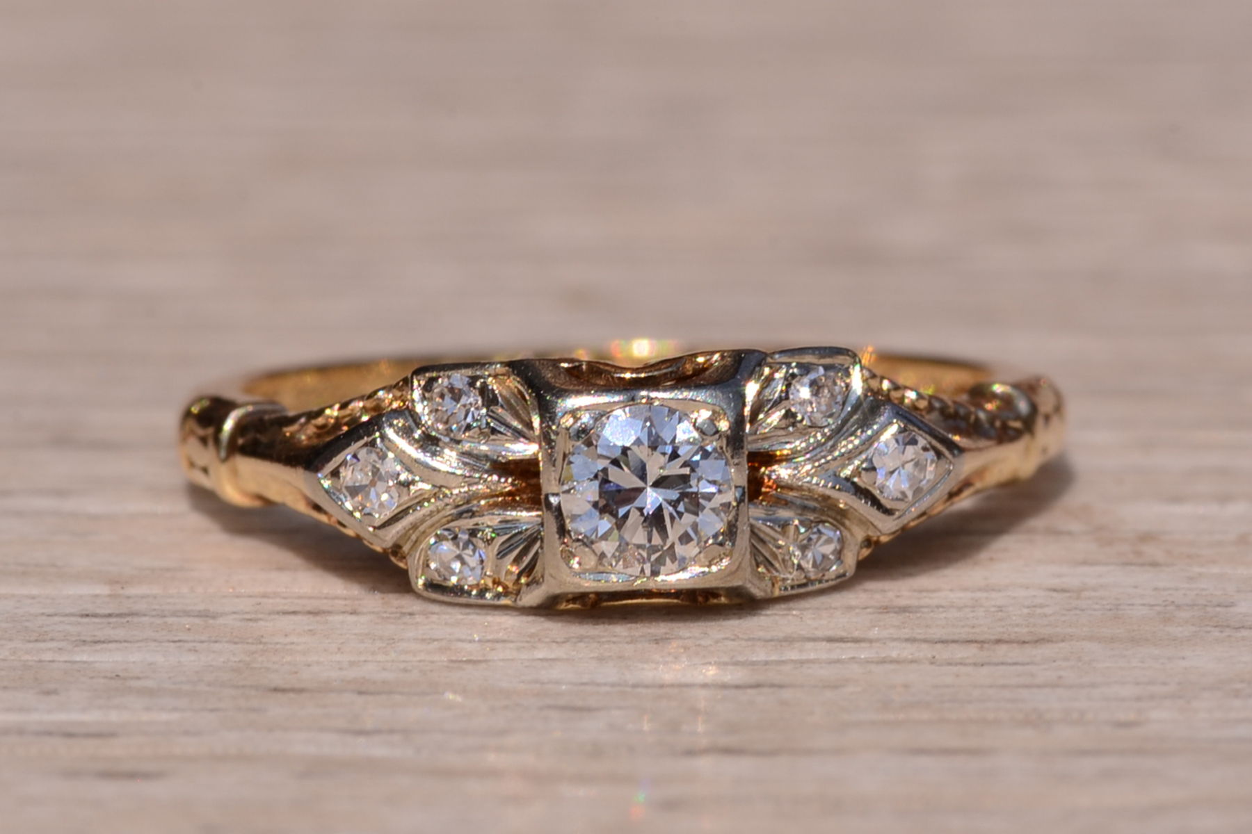 SOLD - The Napeague Lane: Antique Engagement Ring set with Natural Diamonds Signed Jabel - Image 2
