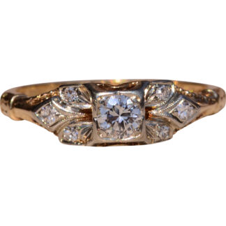 SOLD - The Napeague Lane:  Antique Engagement Ring set with Natural Diamonds Signed Jabel
