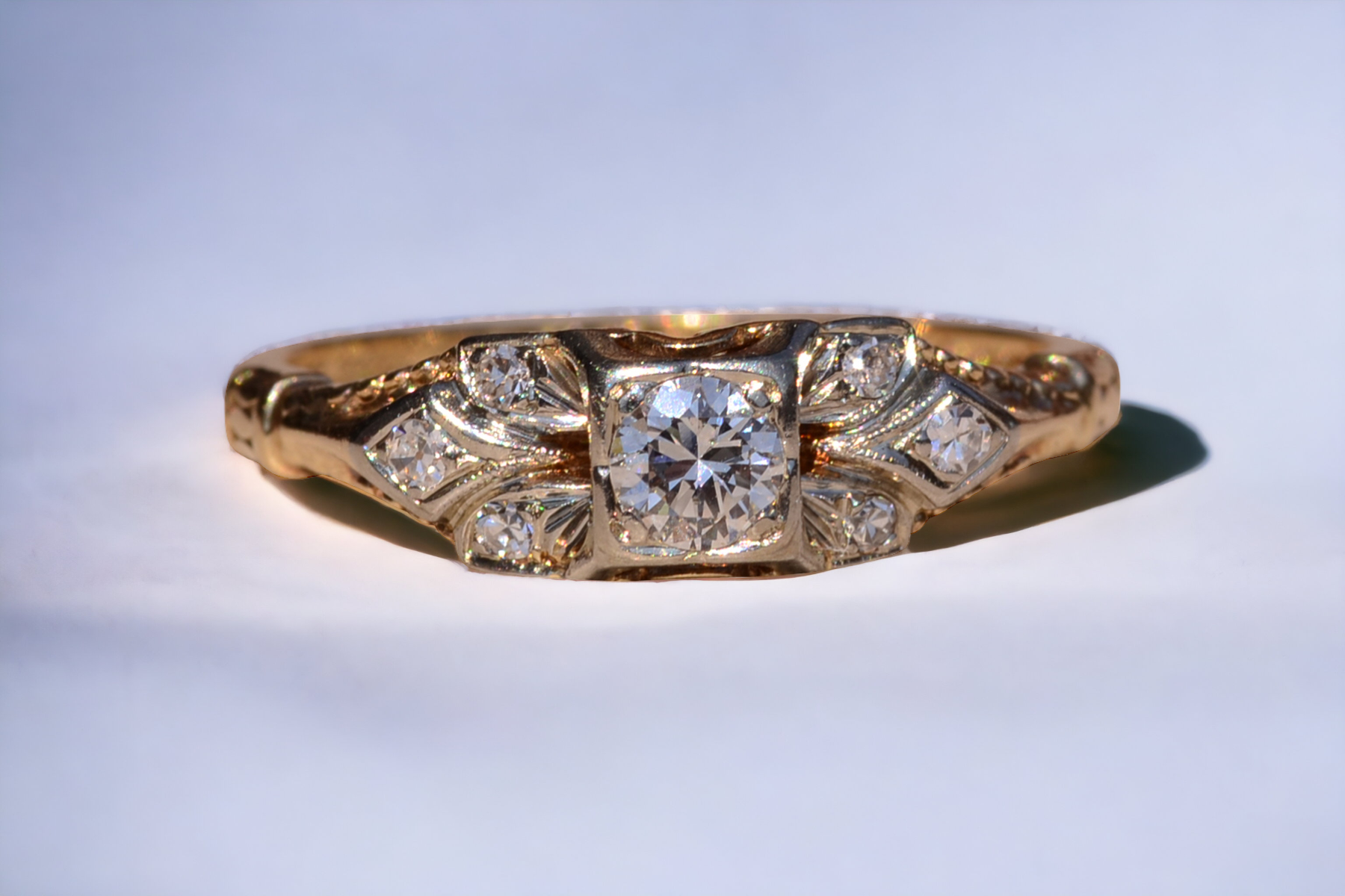 SOLD - The Napeague Lane: Antique Engagement Ring set with Natural Diamonds Signed Jabel - Image 12