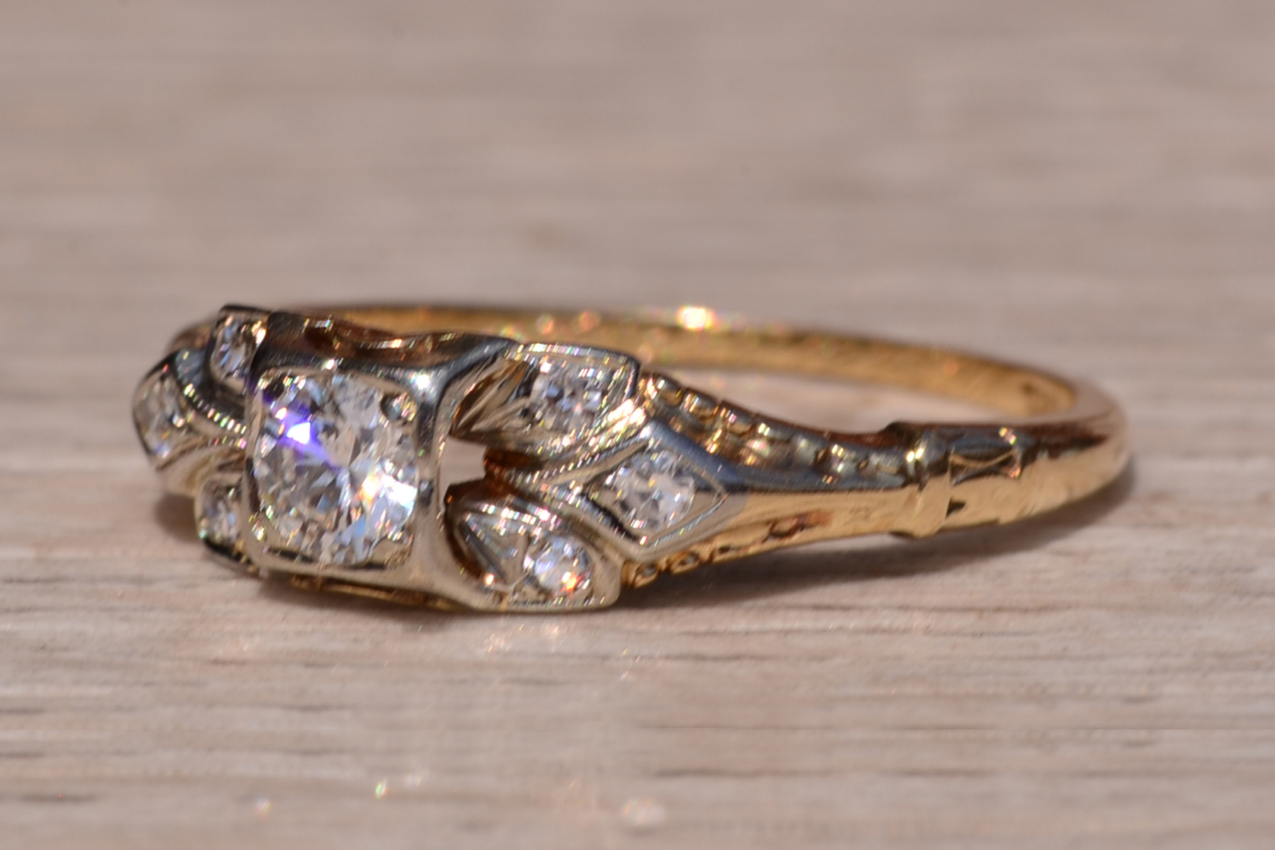 SOLD - The Napeague Lane: Antique Engagement Ring set with Natural Diamonds Signed Jabel - Image 3