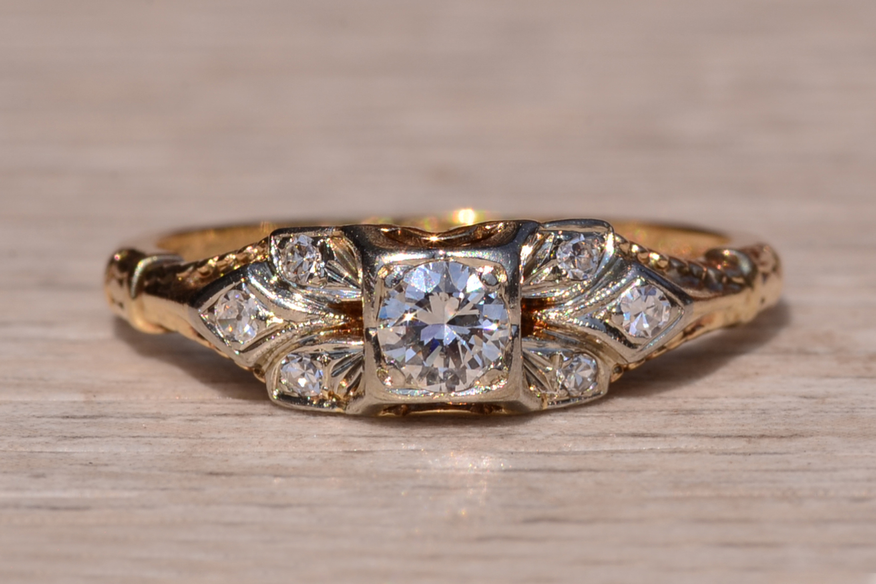 SOLD - The Napeague Lane: Antique Engagement Ring set with Natural Diamonds Signed Jabel - Image 7