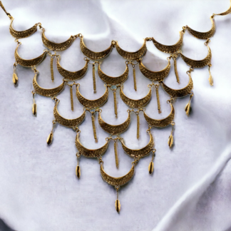 SOLD - The Handy Lane: Vintage Hand Made Filigree Bib Necklace in Yellow Gold