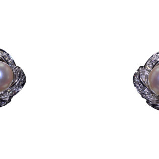 The Beach Plum: White Gold Pearl and Diamond Ear Clips