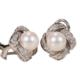 The Beach Plum: White Gold Pearl and Diamond Ear Clips