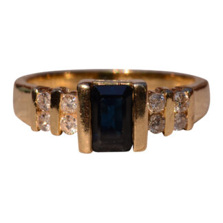 SOLD - The Sitore Road: Modern Emerald Cut Sapphire and Diamond Ring in Yellow Gold